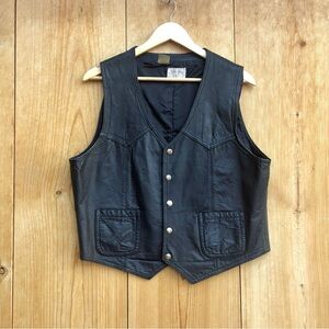 Trail Boss Vintage Black Leather Western Vest Sz Large